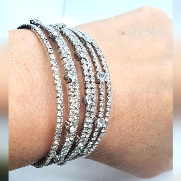 Elegant Silver Bracelet /Cuff With Clear Rhinestones - Picture 7 of 7